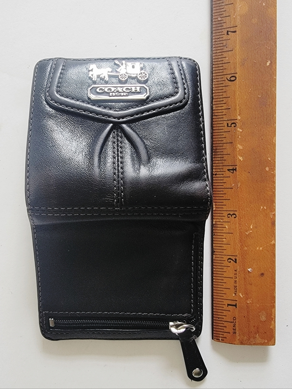 COACH Mini Small Black Leather Bifold Wallet with Horse & Carriage Logo Tiny - Picture 14 of 16